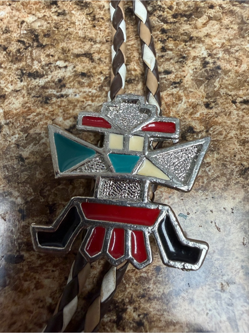 Vintage Thunderbird Bolo Tie Enamel Southwestern Western Braided Cord